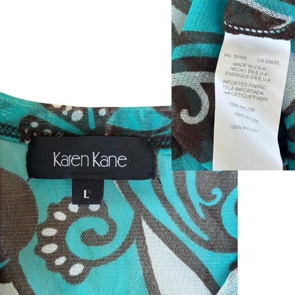 VINTAGE Y2K KAREN KANE RETRO FUNKY TURQUOISE GRAPHIC‎ SHEER TOP M/L - Picture 6 of 6